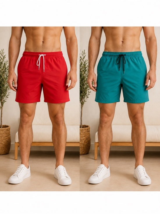 SHEIN Other - Men’s Swim Trunks Bundle XL 17” Red & Teal‎ NWOT 2-Pair Set